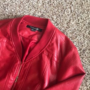 Red leather bomber jacket